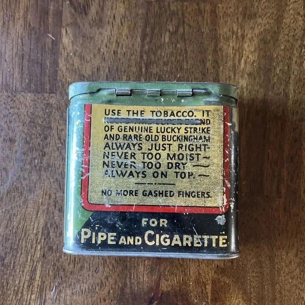 Vintage HALF & HALF BUCKINGHAM Bright Cut Plug Smoking Tobacco Tin Roll EMPTY - Picture 2 of 5